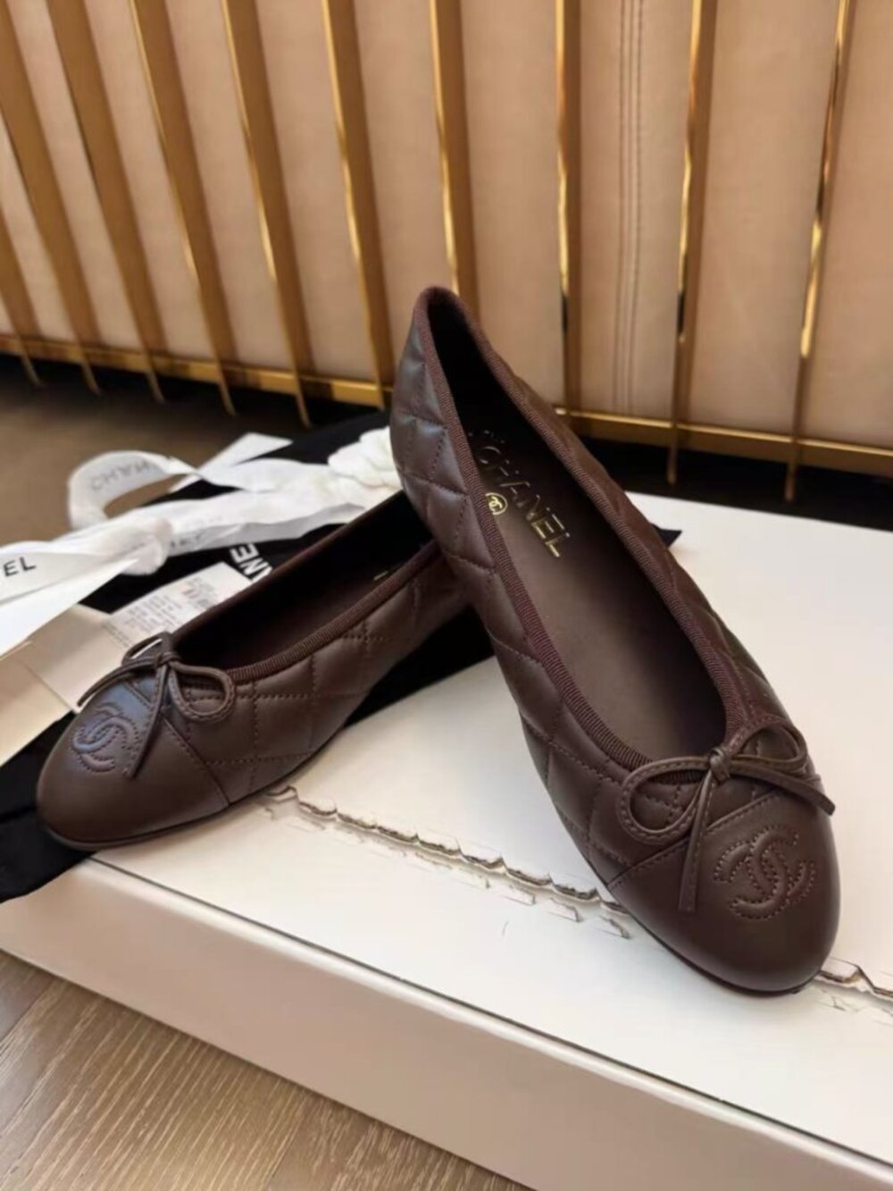 CHANEL Brown Quilted Ballerina Flats - Picture 5 of 8